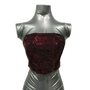 Sequin Strapless Top - Red